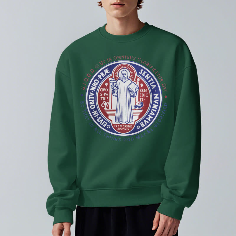 Christianartworkshop Klassisches farbiges Sweatshirt mit St.-Benedikt-Medaille, gefüttert mit Polyester - image 22