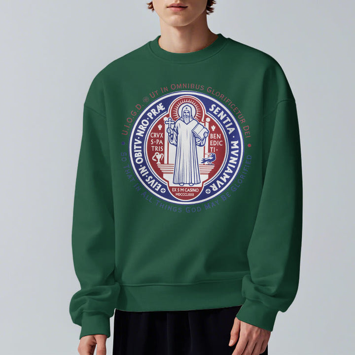 Christianartworkshop Klassisches farbiges Sweatshirt mit St.-Benedikt-Medaille, gefüttert mit Polyester - image 22