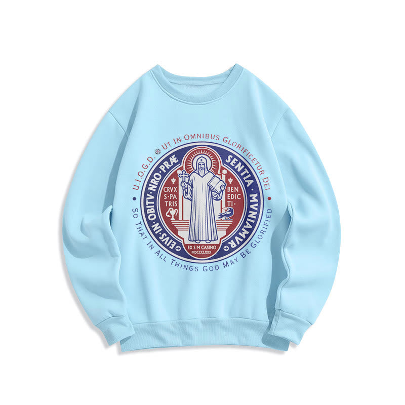 Christianartworkshop Klassisches farbiges Sweatshirt mit St.-Benedikt-Medaille, gefüttert mit Polyester - Blau - 2XL - image 25