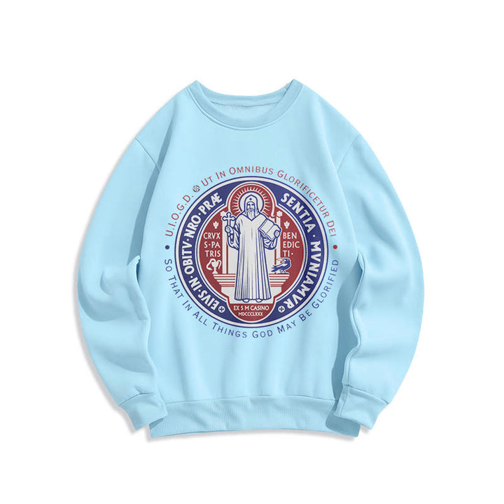 Christianartworkshop Klassisches farbiges Sweatshirt mit St.-Benedikt-Medaille, gefüttert mit Polyester - Blau - 2XL - image 25