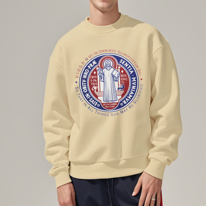 Christianartworkshop Klassisches, farbiges Sweatshirt im St. Benedikt-Medaillenemblem mit Fleecefutter aus Polyester