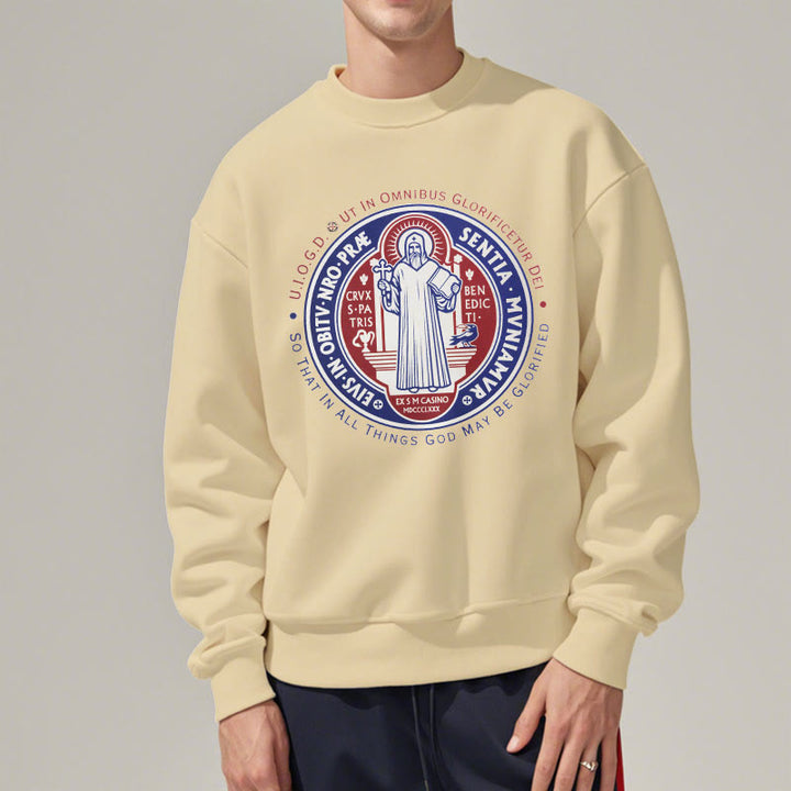 Christianartworkshop Klassisches, farbiges Sweatshirt im St. Benedikt-Medaillenemblem mit Fleecefutter aus Polyester