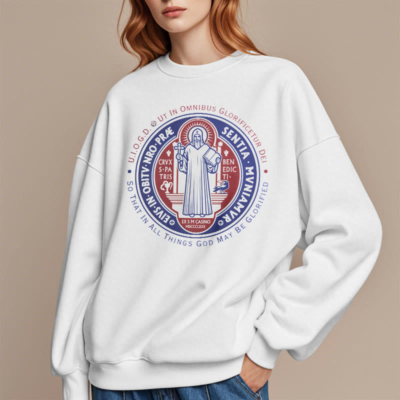 Christianartworkshop Klassisches farbiges Sweatshirt mit St.-Benedikt-Medaille, gefüttert mit Polyester - image 8
