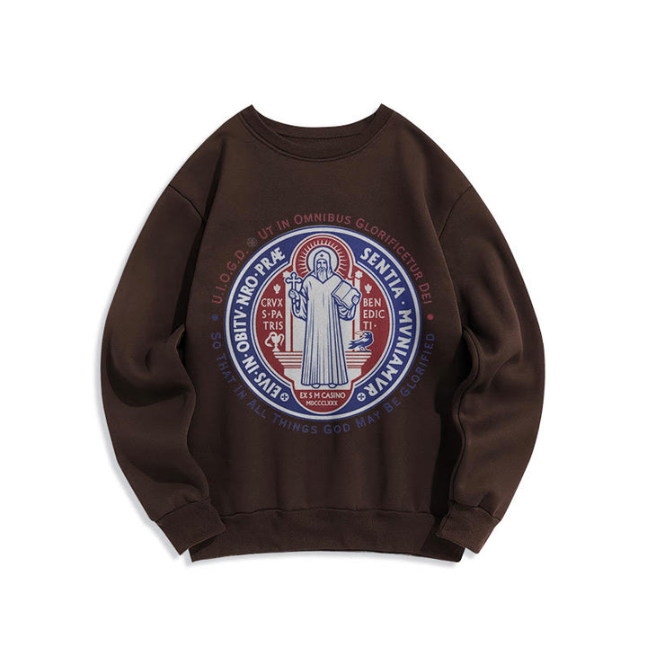Christianartworkshop Klassisches farbiges Sweatshirt mit St.-Benedikt-Medaille, gefüttert mit Polyester - Braun - 2XL - image 15