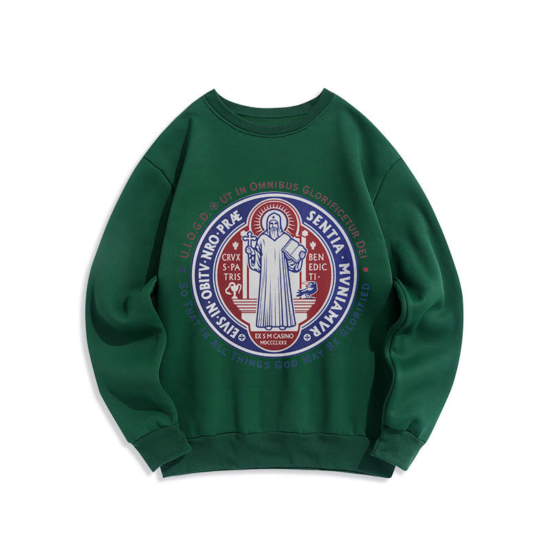 Christianartworkshop Klassisches farbiges Sweatshirt mit St.-Benedikt-Medaille, gefüttert mit Polyester - Grün - 2XL - image 20