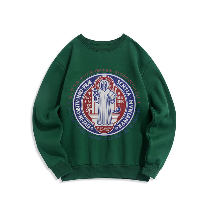 Christianartworkshop Klassisches farbiges Sweatshirt mit St.-Benedikt-Medaille, gefüttert mit Polyester - Grün - 2XL - image 20