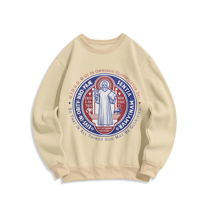 Christianartworkshop Klassisches farbiges Sweatshirt mit St.-Benedikt-Medaille, gefüttert mit Polyester - Beige - 2XL - image 10