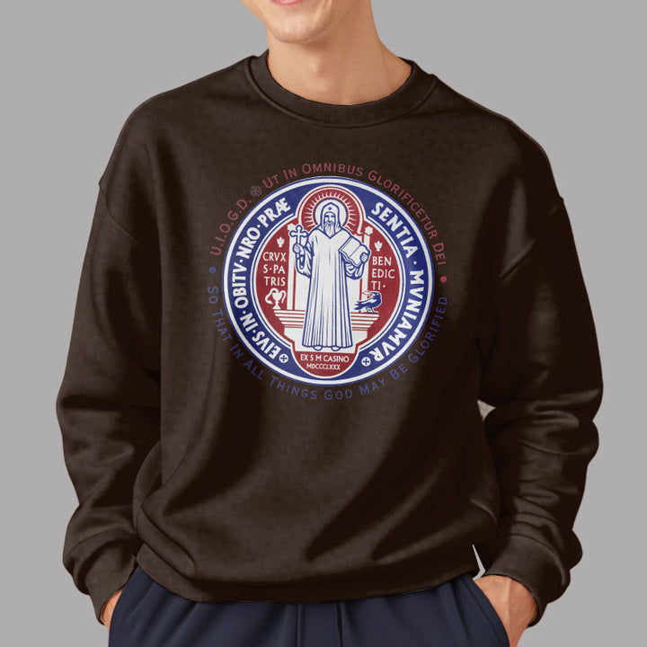Christianartworkshop Klassisches farbiges Sweatshirt mit St.-Benedikt-Medaille, gefüttert mit Polyester - image 18