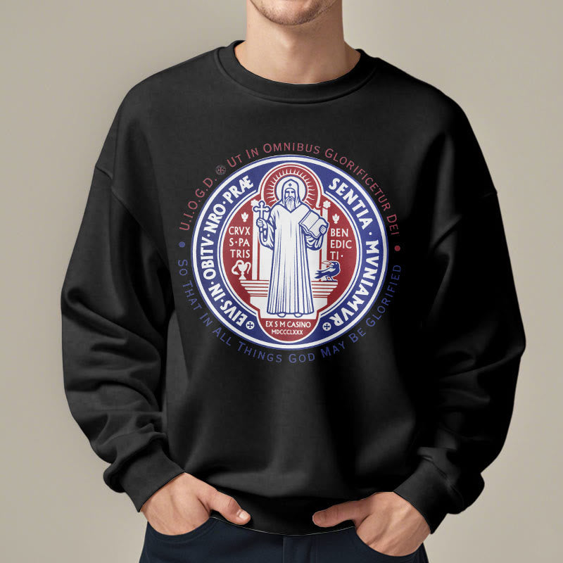 Christianartworkshop Klassisches farbiges Sweatshirt mit St.-Benedikt-Medaille, gefüttert mit Polyester - image 1