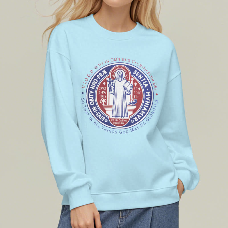 Christianartworkshop Klassisches farbiges Sweatshirt mit St.-Benedikt-Medaille, gefüttert mit Polyester - image 28