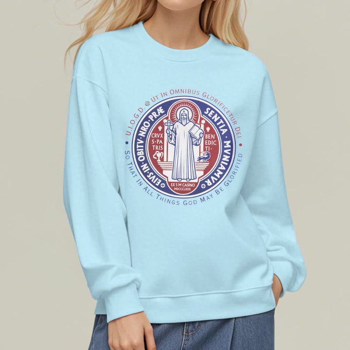 Christianartworkshop Klassisches farbiges Sweatshirt mit St.-Benedikt-Medaille, gefüttert mit Polyester - image 28