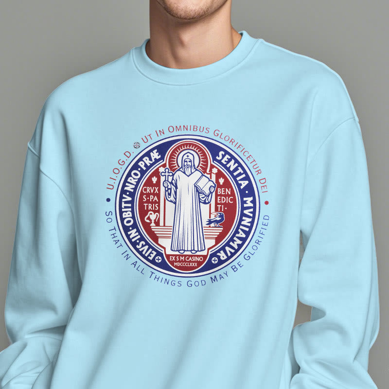 Christianartworkshop Klassisches farbiges Sweatshirt mit St.-Benedikt-Medaille, gefüttert mit Polyester - image 27