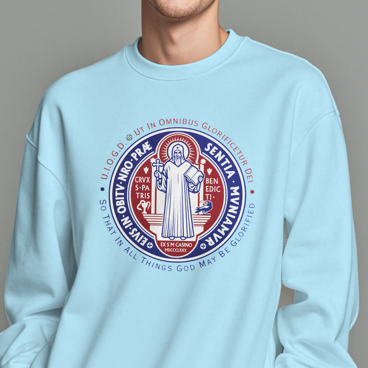 Christianartworkshop Klassisches farbiges Sweatshirt mit St.-Benedikt-Medaille, gefüttert mit Polyester - image 27