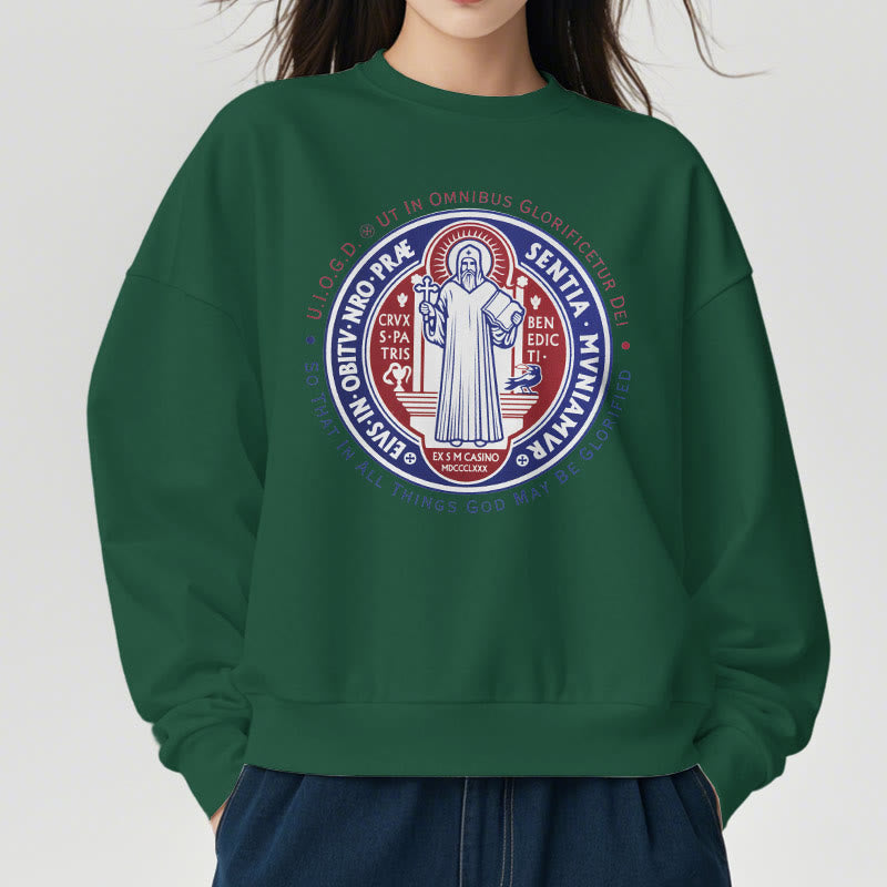 Christianartworkshop Klassisches farbiges Sweatshirt mit St.-Benedikt-Medaille, gefüttert mit Polyester - image 23