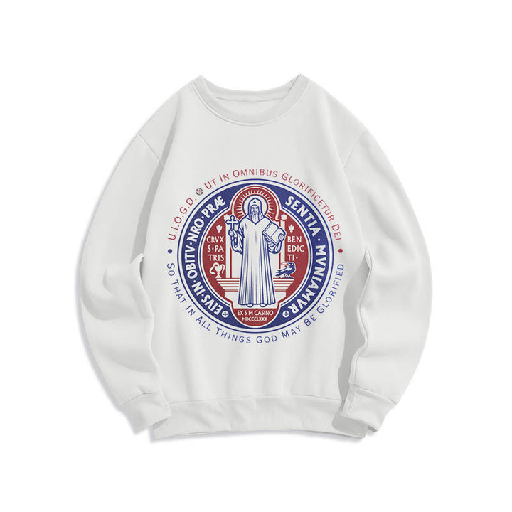 Christianartworkshop Klassisches farbiges Sweatshirt mit St.-Benedikt-Medaille, gefüttert mit Polyester - Weiß - 2XL - image 5