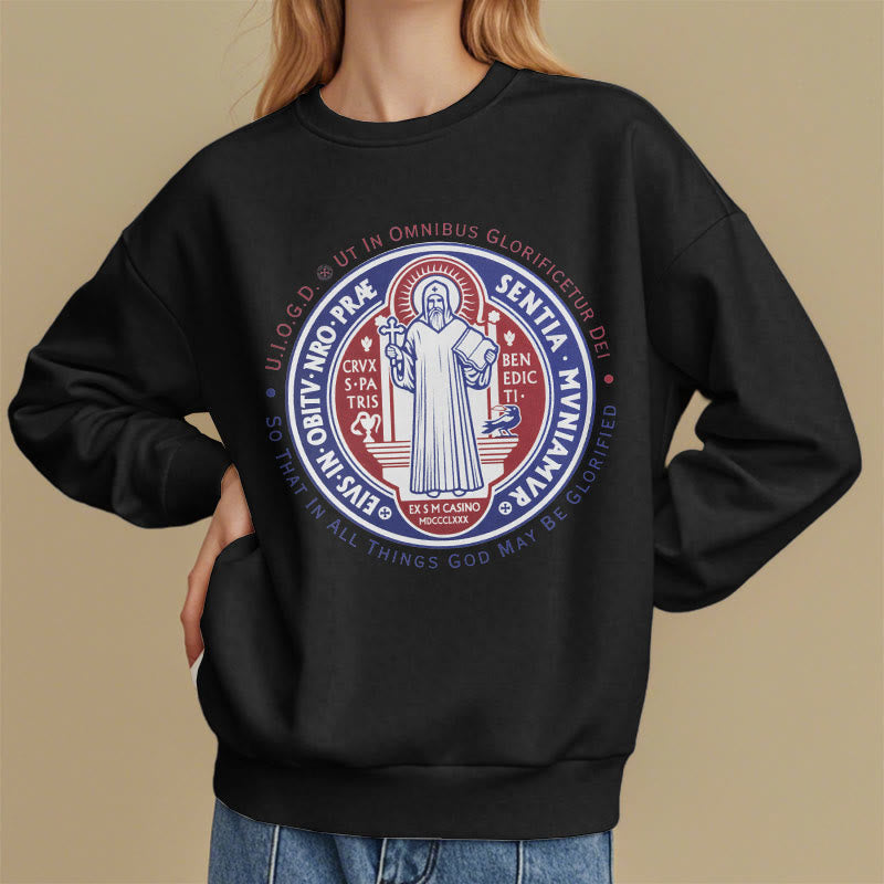 Christianartworkshop Klassisches farbiges Sweatshirt mit St.-Benedikt-Medaille, gefüttert mit Polyester - image 2