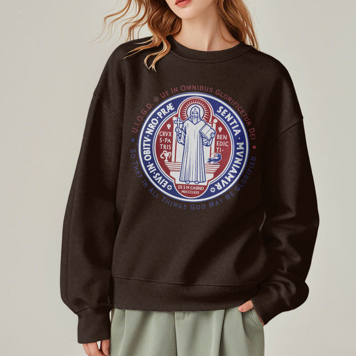 Christianartworkshop Klassisches farbiges Sweatshirt mit St.-Benedikt-Medaille, gefüttert mit Polyester - image 17