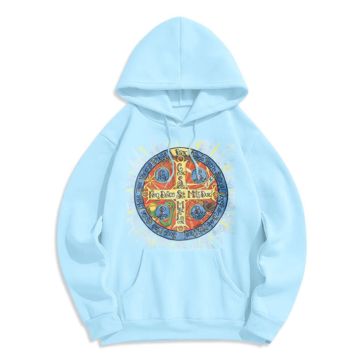 Christianartworkshop Klassischer farbiger Hoodie mit Pax-Benediktinerkreuz, gefüttert mit Polyester, Fleece-Futter - Blau - 2XL - image 25