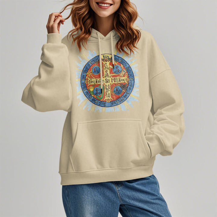 Christianartworkshop Klassischer farbiger Hoodie mit Pax-Benediktinerkreuz, gefüttert mit Polyester, Fleece-Futter - image 13