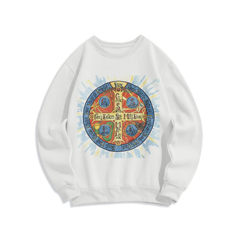 Christianartworkshop Klassisches, farbiges Pax-Benediktinerkreuz-Sweatshirt aus Polyester mit Fleecefutter