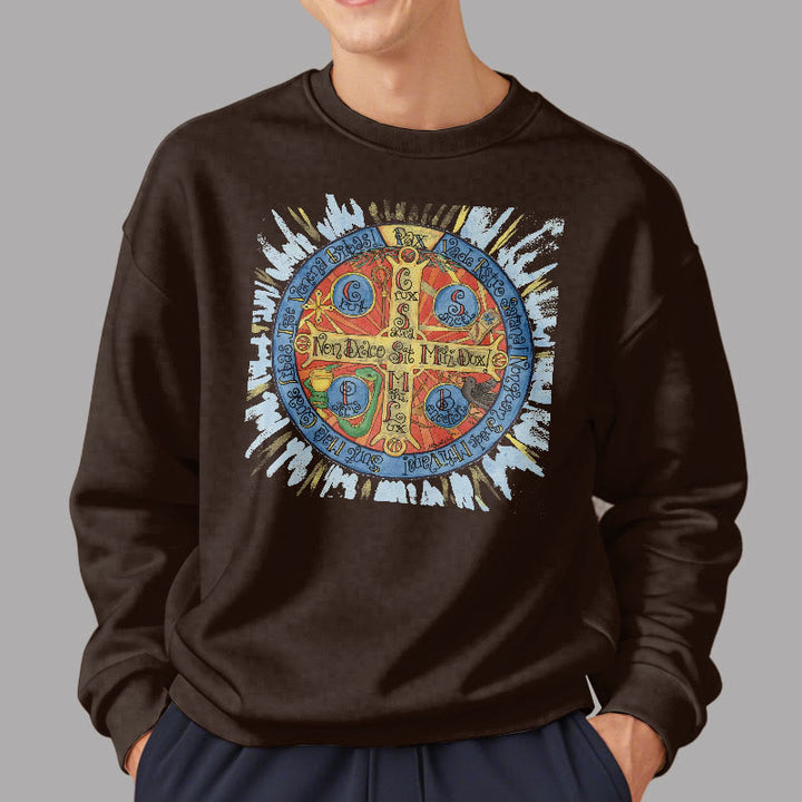Christianartworkshop Klassisches, farbiges Pax-Benediktinerkreuz-Sweatshirt aus Polyester mit Fleecefutter