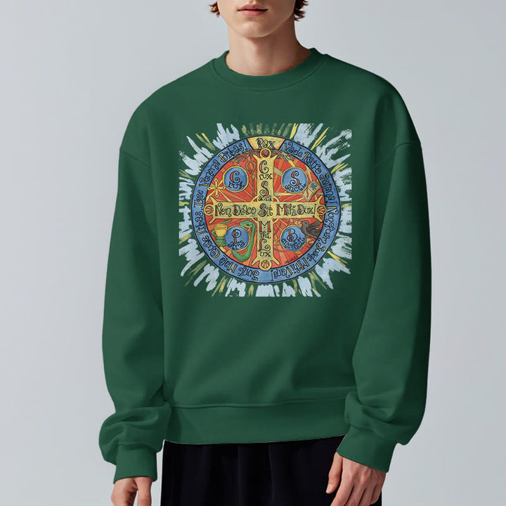 Christianartworkshop Klassisches, farbiges Pax-Benediktinerkreuz-Sweatshirt aus Polyester mit Fleecefutter