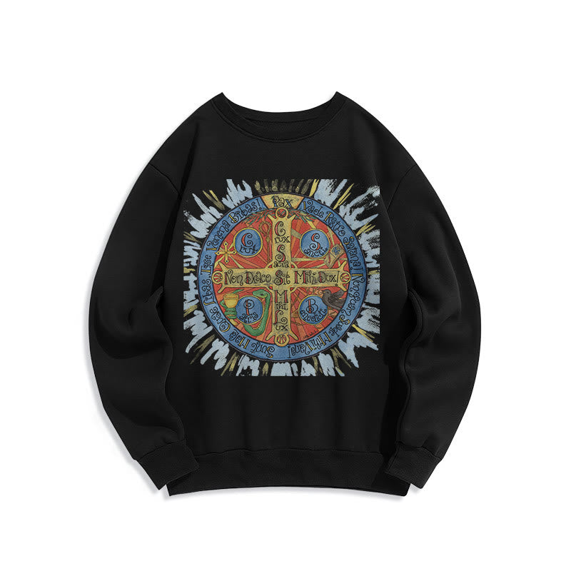 Christianartworkshop Klassisches, farbiges Pax-Benediktinerkreuz-Sweatshirt aus Polyester mit Fleecefutter - Schwarz - 2XL - image 0