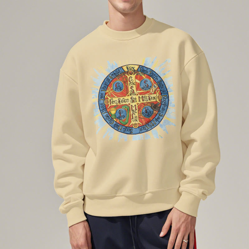 Christianartworkshop Klassisches, farbiges Pax-Benediktinerkreuz-Sweatshirt aus Polyester mit Fleecefutter