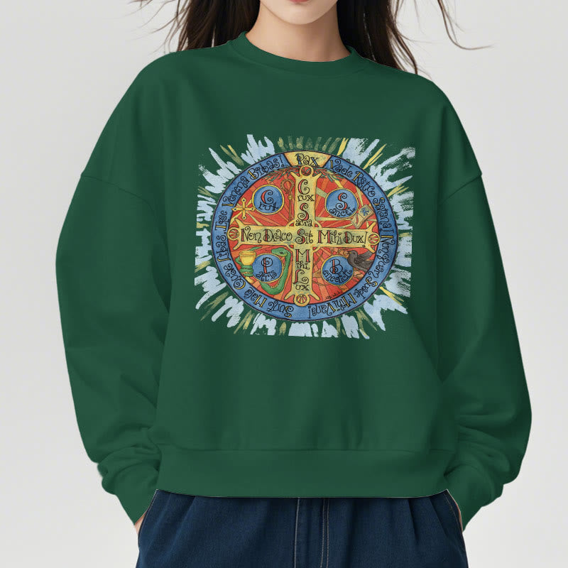 Christianartworkshop Klassisches, farbiges Pax-Benediktinerkreuz-Sweatshirt aus Polyester mit Fleecefutter