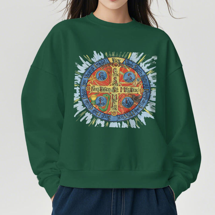 Christianartworkshop Klassisches, farbiges Pax-Benediktinerkreuz-Sweatshirt aus Polyester mit Fleecefutter