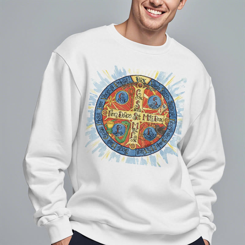 Christianartworkshop Klassisches, farbiges Pax-Benediktinerkreuz-Sweatshirt aus Polyester mit Fleecefutter
