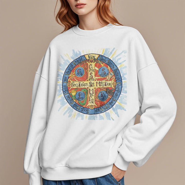 Christianartworkshop Klassisches, farbiges Pax-Benediktinerkreuz-Sweatshirt aus Polyester mit Fleecefutter
