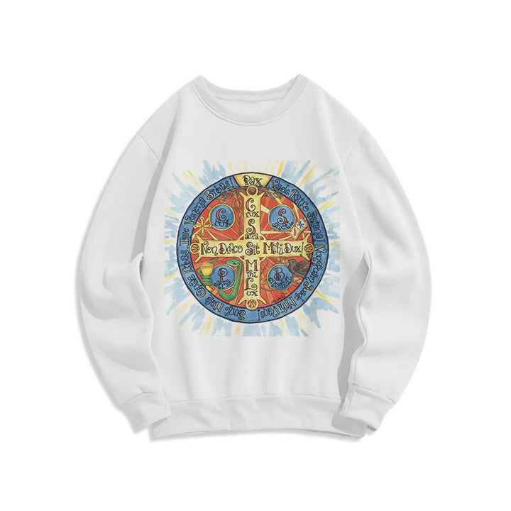 Christianartworkshop Klassisches, farbiges Pax-Benediktinerkreuz-Sweatshirt aus Polyester mit Fleecefutter - Weiß - 2XL - image 5