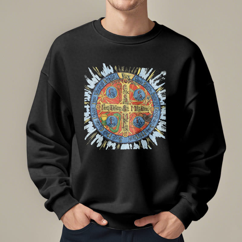 Christianartworkshop Klassisches, farbiges Pax-Benediktinerkreuz-Sweatshirt aus Polyester mit Fleecefutter