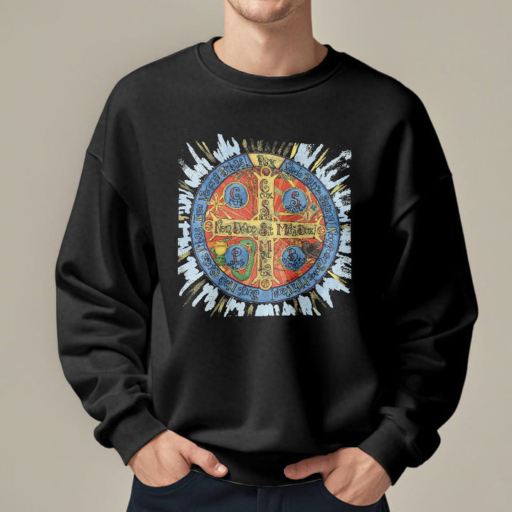 Christianartworkshop Klassisches, farbiges Pax-Benediktinerkreuz-Sweatshirt aus Polyester mit Fleecefutter