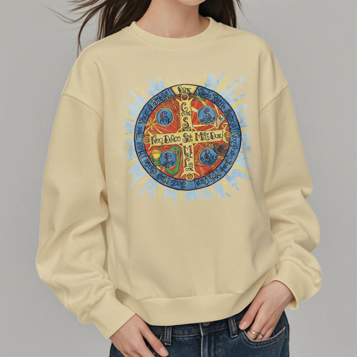 Christianartworkshop Klassisches, farbiges Pax-Benediktinerkreuz-Sweatshirt aus Polyester mit Fleecefutter