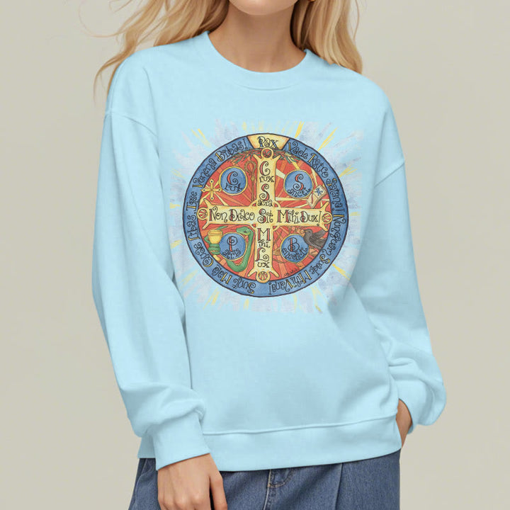 Christianartworkshop Klassisches, farbiges Pax-Benediktinerkreuz-Sweatshirt aus Polyester mit Fleecefutter
