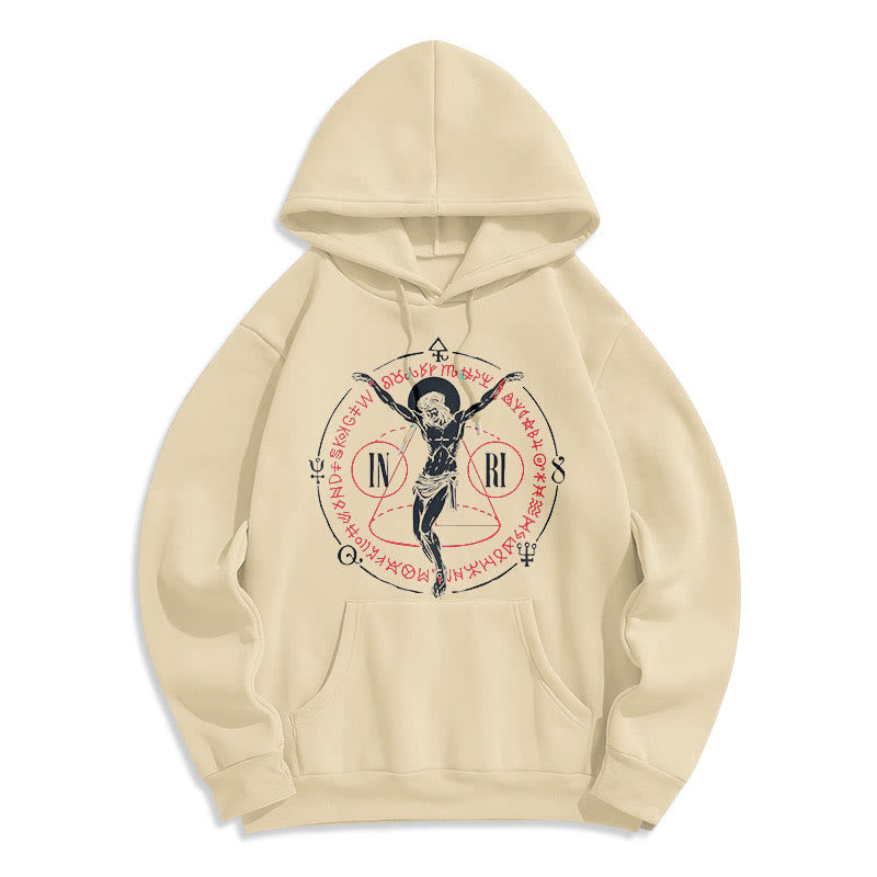 Christianartworkshop Kapuzenpullover aus Polyester im klassischen Stil mit heiligem INRI-Kruzifix und Glaubensmotiv, mit Fleecefutter
