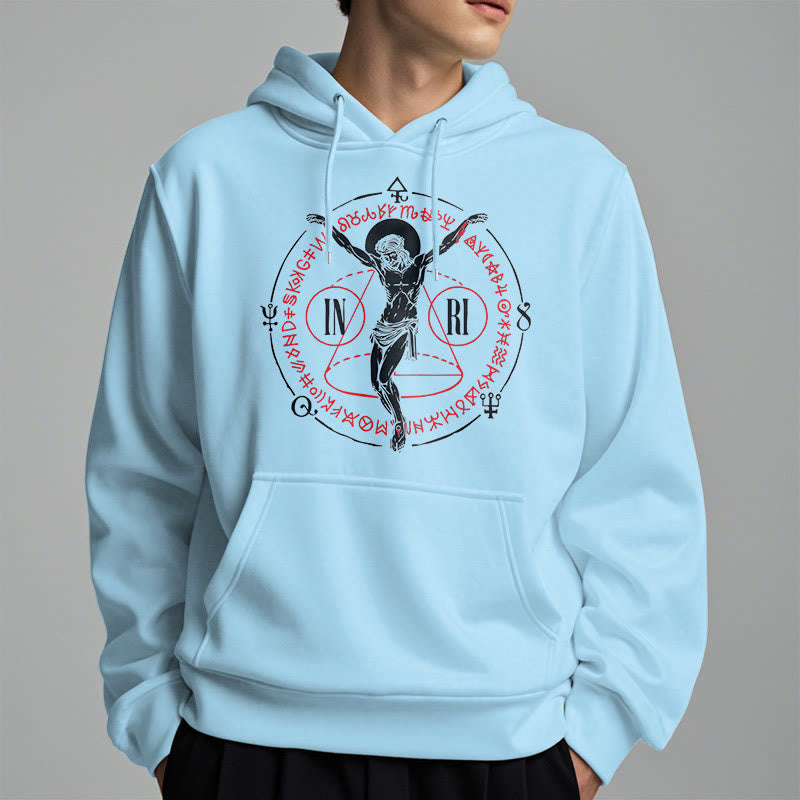 Christianartworkshop Kapuzenpullover aus Polyester im klassischen Stil mit heiligem INRI-Kruzifix und Glaubensmotiv, mit Fleecefutter