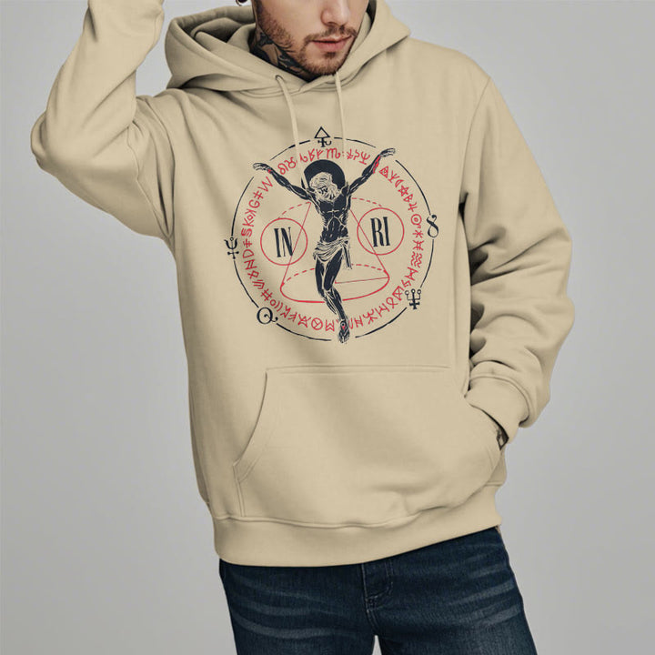 Christianartworkshop Kapuzenpullover aus Polyester im klassischen Stil mit heiligem INRI-Kruzifix und Glaubensmotiv, mit Fleecefutter