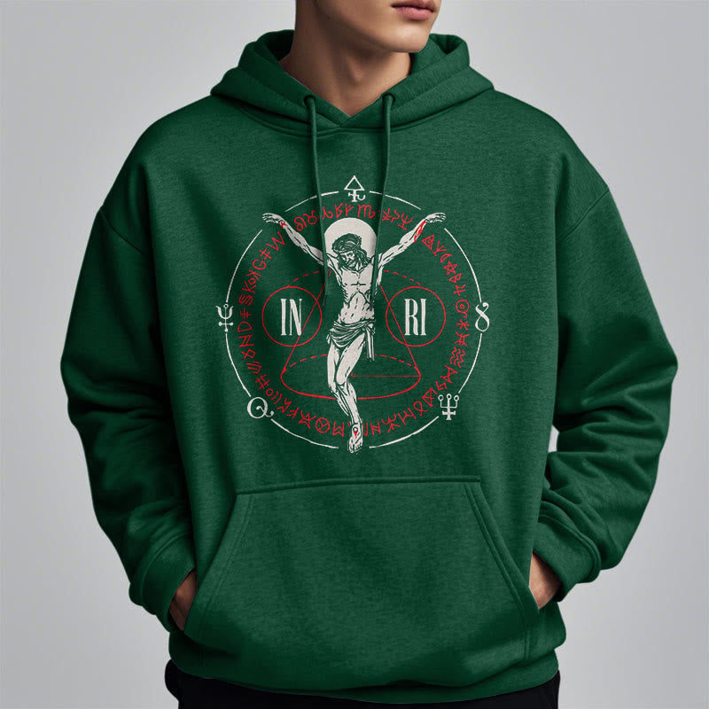 Christianartworkshop Kapuzenpullover aus Polyester im klassischen Stil mit heiligem INRI-Kruzifix und Glaubensmotiv, mit Fleecefutter