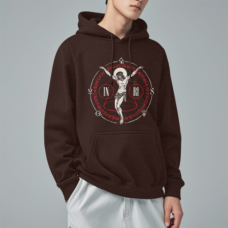 Christianartworkshop Kapuzenpullover aus Polyester im klassischen Stil mit heiligem INRI-Kruzifix und Glaubensmotiv, mit Fleecefutter