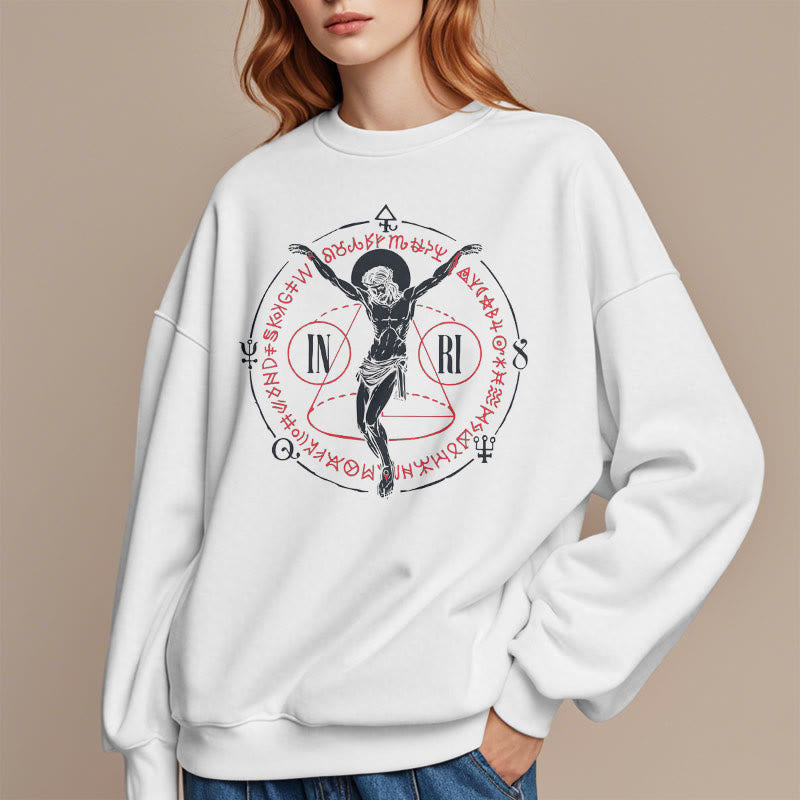 Christianartworkshop Sweatshirt im klassischen Stil mit heiligem INRI-Kruzifix und Glaubensmotiv, Polyester, mit Fleecefutter