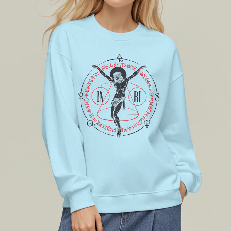 Christianartworkshop Sweatshirt im klassischen Stil mit heiligem INRI-Kruzifix und Glaubensmotiv, Polyester, mit Fleecefutter