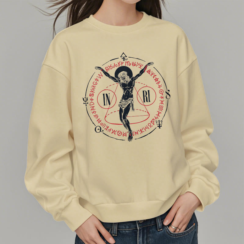 Christianartworkshop Sweatshirt im klassischen Stil mit heiligem INRI-Kruzifix und Glaubensmotiv, Polyester, mit Fleecefutter