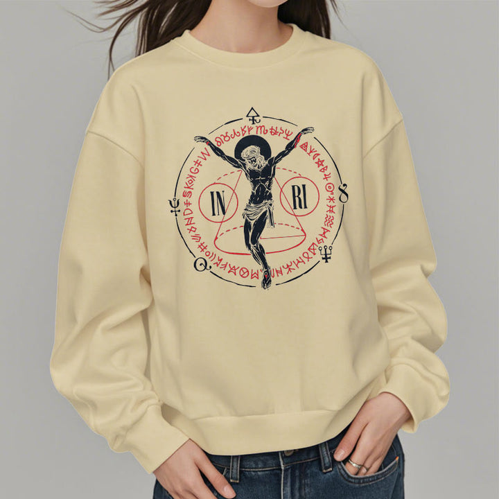 Christianartworkshop Sweatshirt im klassischen Stil mit heiligem INRI-Kruzifix und Glaubensmotiv, Polyester, mit Fleecefutter