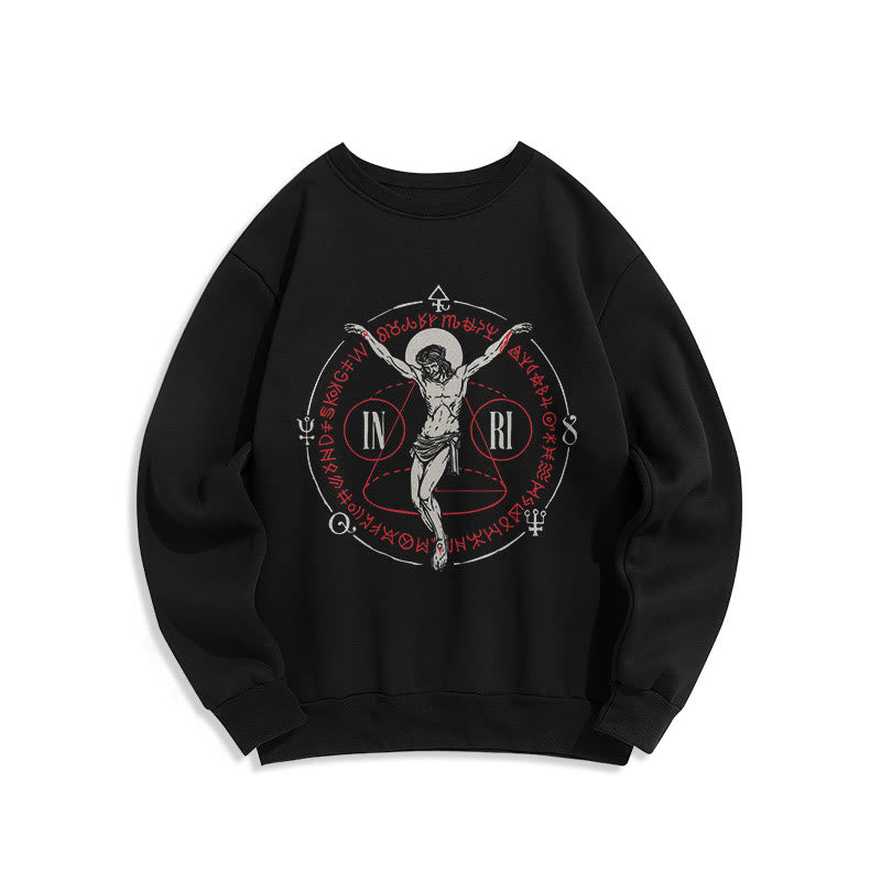 Christianartworkshop Sweatshirt im klassischen Stil mit heiligem INRI-Kruzifix und Glaubensmotiv, Polyester, mit Fleecefutter