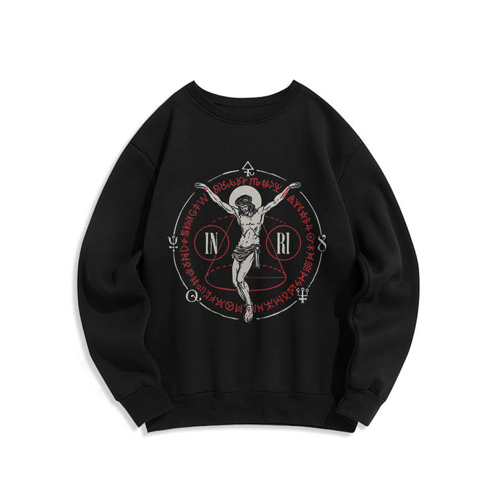Christianartworkshop Sweatshirt im klassischen Stil mit heiligem INRI-Kruzifix und Glaubensmotiv, Polyester, mit Fleecefutter