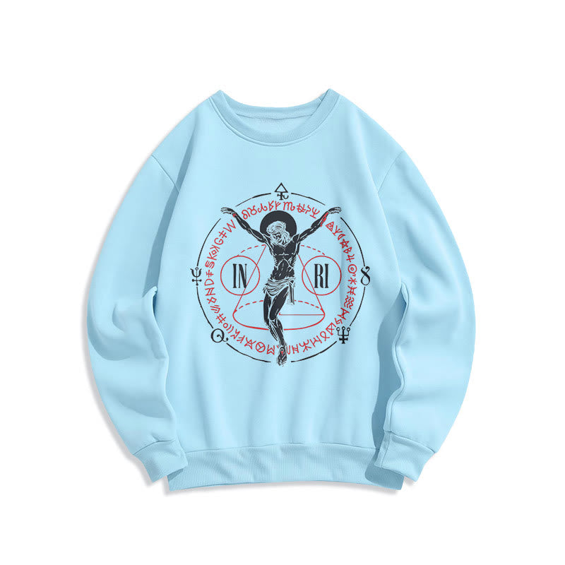 Christianartworkshop Sweatshirt im klassischen Stil mit heiligem INRI-Kruzifix und Glaubensmotiv, Polyester, mit Fleecefutter