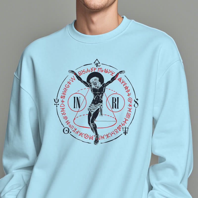 Christianartworkshop Sweatshirt im klassischen Stil mit heiligem INRI-Kruzifix und Glaubensmotiv, Polyester, mit Fleecefutter